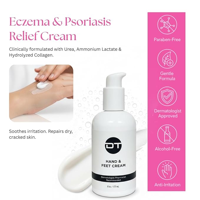 DT Collagen Hand & Foot Cream | Cracked Heel Cream with Urea & Lactic Acid | Collagen Moisturizer for Dry Hands & Feet | Heavy Duty Foot Cream for Calluses | Paraben Free, 4 oz