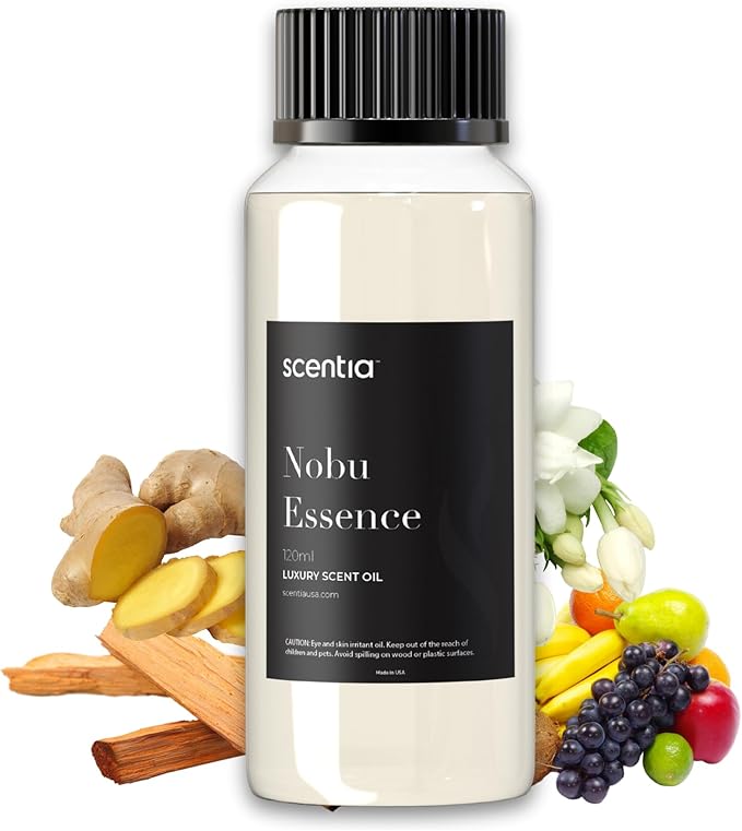 Scentia Diffuser Oil Inspired by The Nobu Hotel - 120 mL 4.06 fl oz - Essential Oil Blend Jasmine, Lilly, Sandalwood for Aromatherapy Diffusers - Nobu Essence - Made in USA