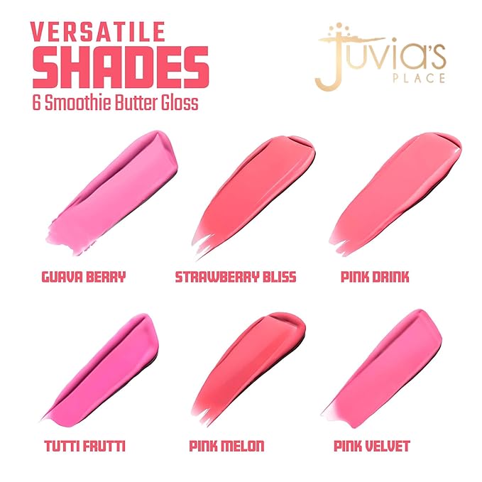 Juvia's Place Smoothie Lip Gloss Pink Melon - Hydrating Cream Lipgloss with Pink & Mauve Tones - Non Sticky Plumping Glosses - High Shine Lipgloss for Women - Lip Plumper with Cocoa Butter & Chia Oil