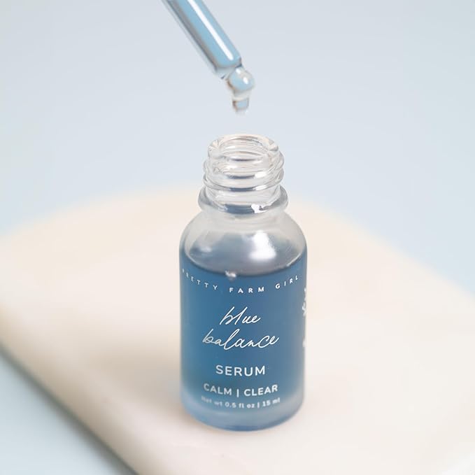 Pretty Farm Girl Blue Balance Serum – Calming Facial Serum with Blue Tansy and Chamomile – Lightweight Hydrating Formula for Redness and Irritation – All Skin Types - 0.5 oz