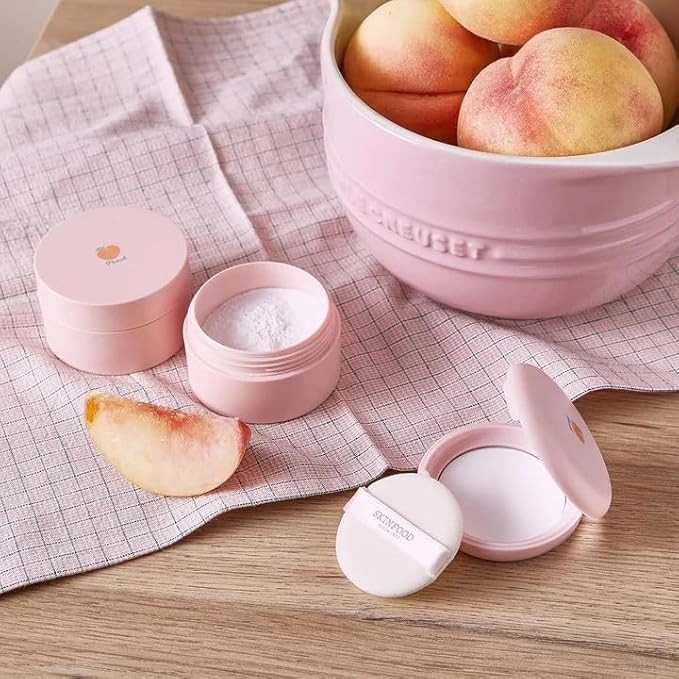 SKINFOOD Peach Cotton Pore Blur Pact - Sebum Control Pack with Silky Texture - Long Lasting Makeup Fixing - Pore Primer with Mineral Powder for Oily Skin - Stocking Stuffers - Pore Quick Minimizer