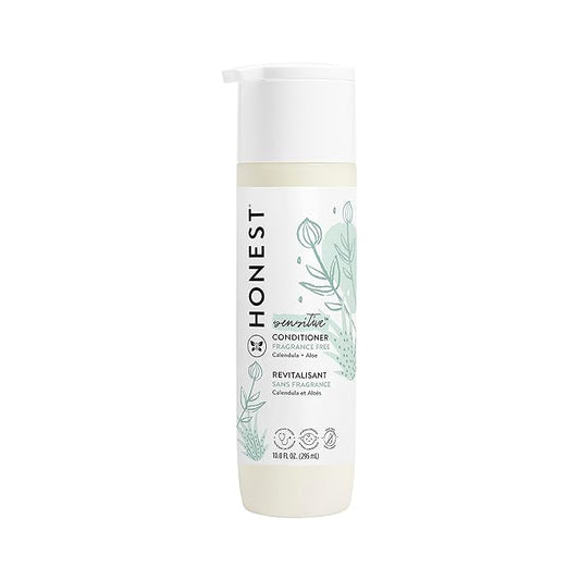 The Honest Company Silicone-Free Conditioner, Gentle, Hypoallergenic, Naturally Derived Ingredients, Fragrance-Free for Sensitive Skin, 10 fl oz