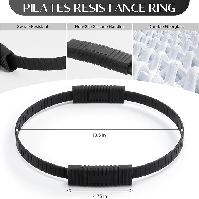Pilates Ring Set for Women, Pilates Ring and Ball Set with 5-Level Resistance Bands for Core Strength, Stretching, Toning & Full Body Home Workout Pilates Equipment