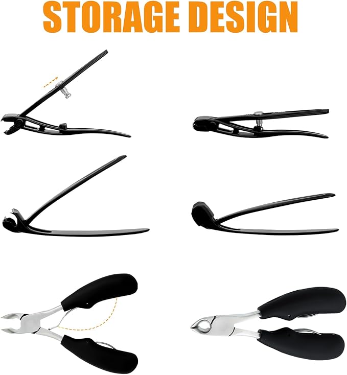 Precision Stainless Steel Heavy Duty Angled Head,Wide Jaw Clippers for Seniors and Man,Ingrown Toenail,Thick Nail.Extra-Long Handle, Extra-Large Slanted Nail Cutter. Men,Women,Elderly.7Pcs