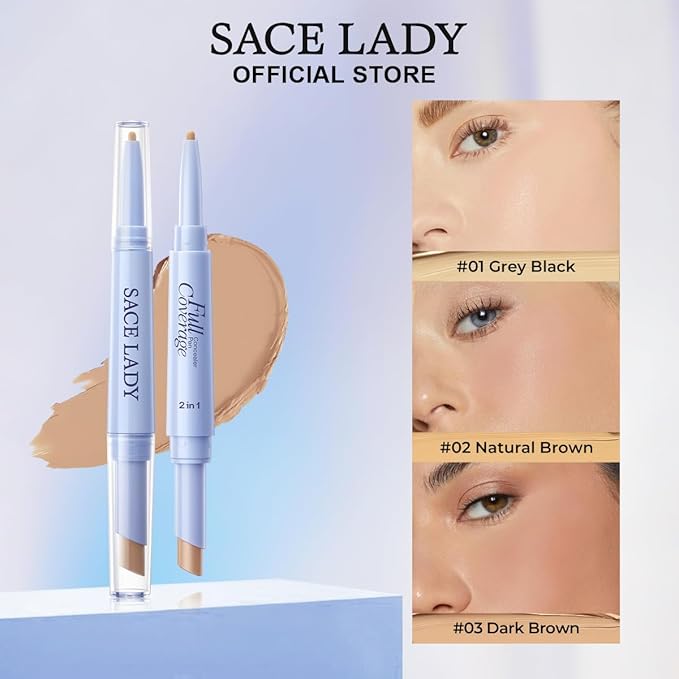 SACE LADY 2 in 1 Full Coverage Concealer Pen, Dual-End Concealer Stick Ultra Precise & Waterproof for Eye Dark Circles, Blackheads, Lightweight & Sweatproof (#03 Warm Natural)