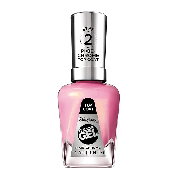 Sally Hansen Miracle Gel Nail Polish Special Effect Top Coat | Salon Quality, Gel-Like Formula, Two-Step System, No UV Light Needed, Long Lasting | 111 Pixie Chrome | Sheer Glittery Pink Nail Polish