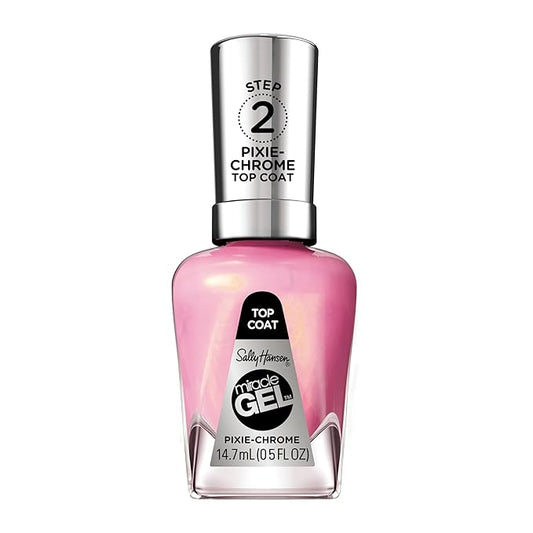 Sally Hansen Miracle Gel Nail Polish Special Effect Top Coat | Salon Quality, Gel-Like Formula, Two-Step System, No UV Light Needed, Long Lasting | 111 Pixie Chrome | Sheer Glittery Pink Nail Polish