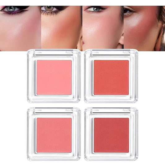 Blush for Cheeks Professional Makeup Palette, Comes with 4 Separate Powder Palette,Blendable and Fade-Resistant for Eyes,Lips & Cheeks Long-Wear Matte Finish,Color-Coral Nude Pink Red Comes with Brush