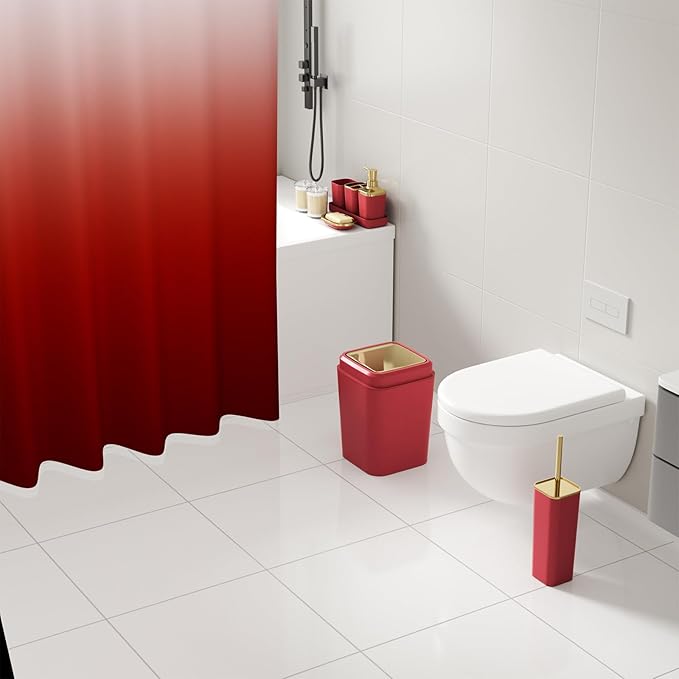 XLHOMO Bathroom Set – Burgundy Bathroom Accessories with Ombre Shower Curtain, Bathroom Accessories Set with Trash Can Soap Dispenser Soap Dish for Home