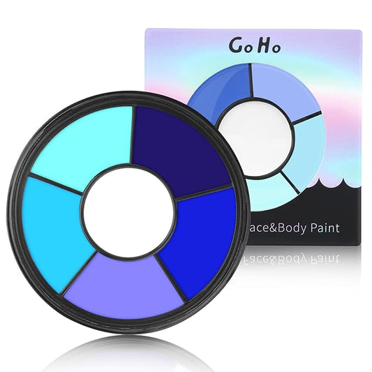 Go Ho 6 Colors Blue Face Body Paint,Cream Washable Formula Face Painting for Halloween Cosplay,Body Paint FX Makeup Palette,Professional Face Paint Blue Makeup