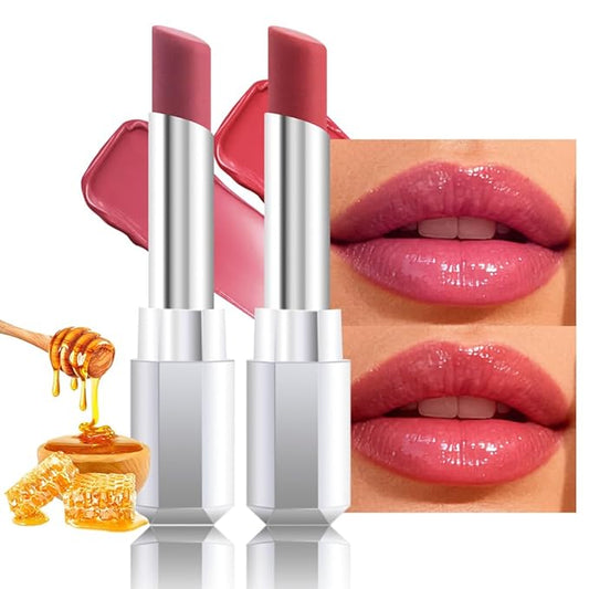 HHLTOH Honey Lipstick Tinted Lip Balm - Shine Moisturizing Lipstick for Women, Natural Nourishing Hydrating Lip Gloss Stain for Dry Lips, Tint Sheer Lightweight Makeup, Vegan - 2Pc Rose & Girly