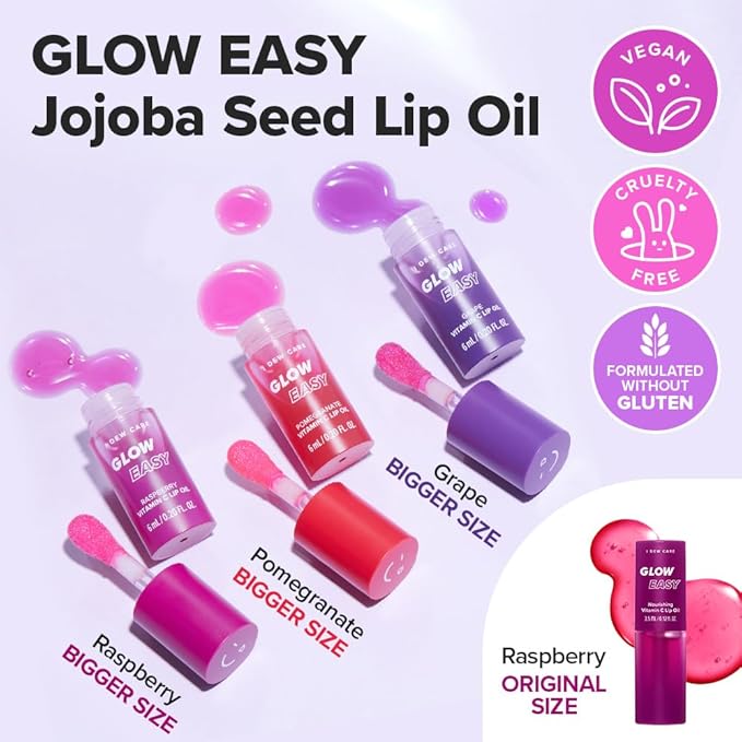 I DEW CARE Lip Gloss - Glow Easy Grape | Jojoba Seed Oil, Vitamin C, Pigmented Glossy Stain, Hydrating, Korean Makeup, Pink Color, Moisturizing, Nourishing Crystal, 0.20 FL Oz