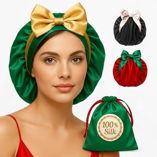 100% Mulberry Silk Bonnet for Sleeping Women with Curly Hair – Alternative to Double Layer Satin Bonnet with Tie Band