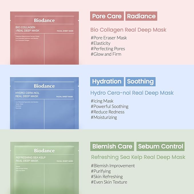 BIODANCE Hydro Cera-nol Real Deep Mask, Overnight Hydrogel Mask, Hydrating Facial Mask For Sensitive Skin, Redness Reducing & Quick Soothing Effect, 1.19oz(34g) x 4ea