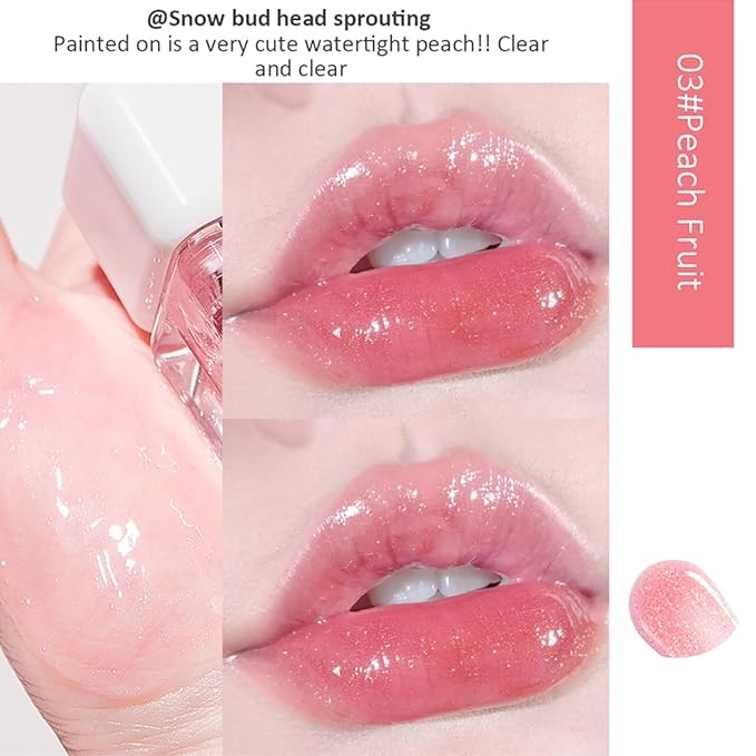 Fruit Pearlescent Plumping Lip Oil, Lip CarePearl & Shimmer Mini Lip Gloss Kit, Lip Care Hydrating Lip Gloss Tinted Lip Balm, Long Lasting & Nourishing Lip Glow Oil, Non-sticky Fresh Texture (Peach)