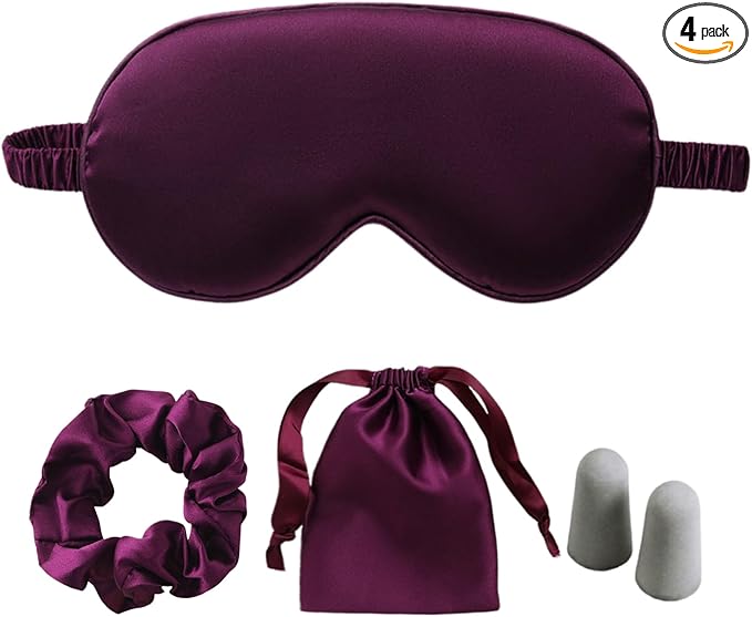 LCBD Silk Satin Sleeping Eye Mask, Dark Purple Sleep Eye Mask Night Blindfold for Women and Men, Soft Breathable Blackout Eyeshade Eye Cover for Travel, Wedding Bridesmaid Gift