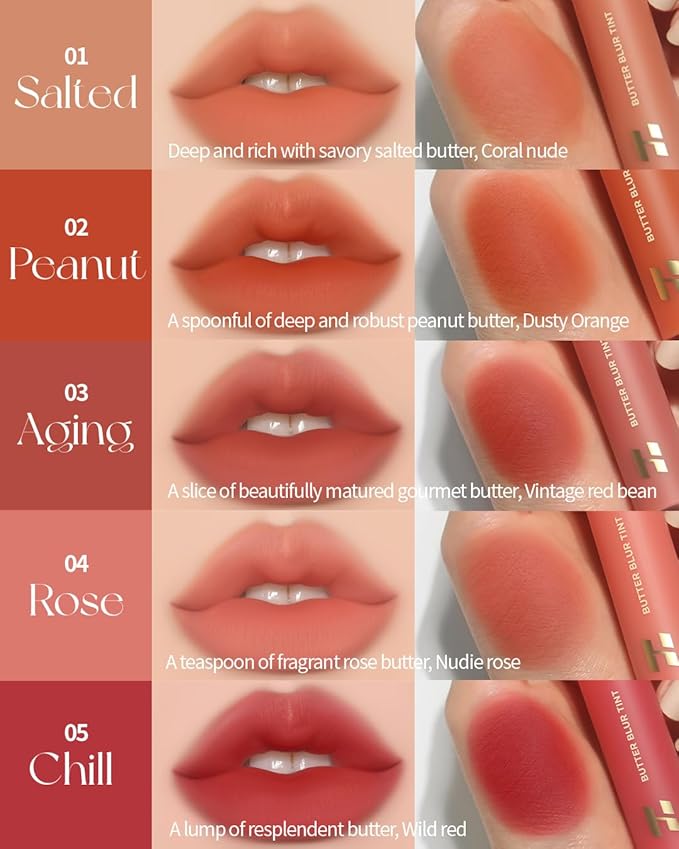 HOLIKA HOLIKA Butter Blur Lip Tint (04 ROSE) - Korean Matte Lip Tint, Lightweight High-Pigmented Lips, Velvety Silky Smooth K-Beauty Lip Makeup, Long Wearing Formula