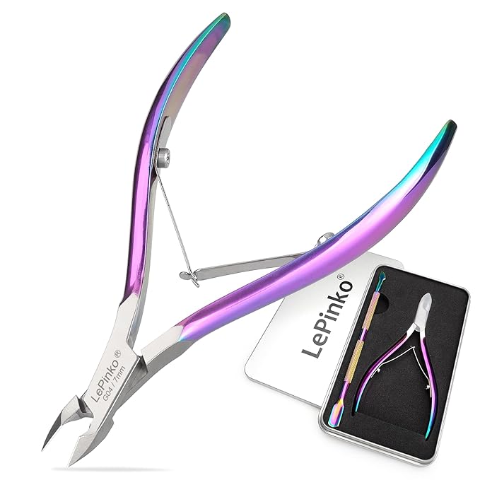 LePinko Professional Cuticle Trimmer with Cuticle Pusher, Super Labor-saving Dead Skin Nippers, Sharp Hangnail Remover for Fingernail Toenail, Pedicure Manicure Nail Care Tool for Women Men, 7mm Jaw