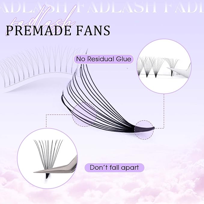 FADLASH Premade Lash Fans C Curl Premade Fans Eyelash Extensions 14D 0.07 Volume Lash Fans Premade Handmade Premade Lash Extensions Fans (14D-0.07C-14mm)
