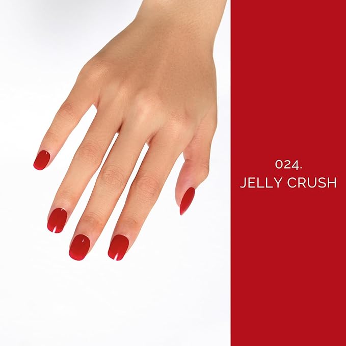 NAILOG Semi Cured Gel Nail Strips, 20Pcs Bright Red Long Lasting Stickers, Salon Quality Easy Apply & Remove Works with Any UV/LED Nail Lamps, Jelly Crush