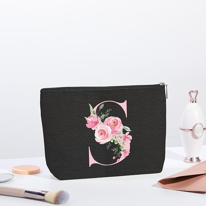 kdxpbpz A-Z Personalized Cosmetic Bag Monogrammed Makeup Bags Bridesmaid Gifts Custom Toiletry Pouch Gifts for Women Mom Best Friend Sister Bride Bridesmaid (S)