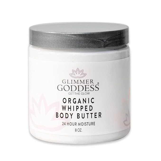 GLIMMER GODDESS Organic Whipped Body Butter for Women - Moisturizer Cream with Shea & Cocoa Butter, Almonds & Coconut Oil - Lavender, 8oz