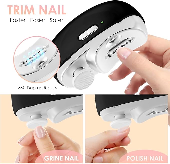Electric Nail Clippers Upgraded 3 in 1 Automatic - with Polishing, Dust Storage & LED Light, Nail File Toenail Trimmer, Safe for Seniors, Adults, Kids & Baby, Gifts for Women Men Mom Baby Adult Senior