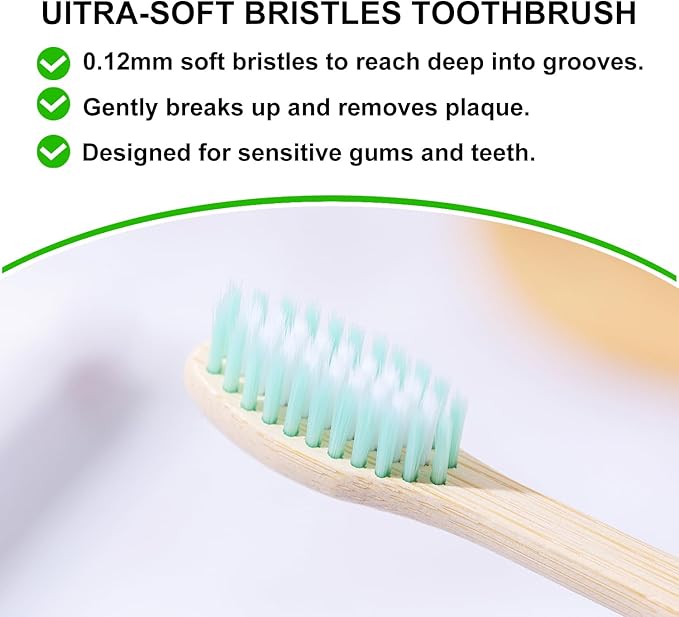 Bamboo Toothbrushes 10 Count Set, BPA Free Soft PBT Bristles, Natural Eco-Friendly Wooden Toothbrush, Organic Biodegradable Travel Tooth Brush for Adults