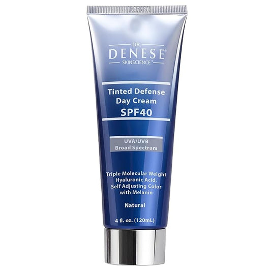 Dr. Denese SPF 40 Defense Day Cream 4 fl oz -Natural Tinted Moisturizer & Daily Sunscreen for Radiant Hydrated Skin–BB Cream with Antioxidants for Smooth Even Tone–Universal Shade for All Skin Types