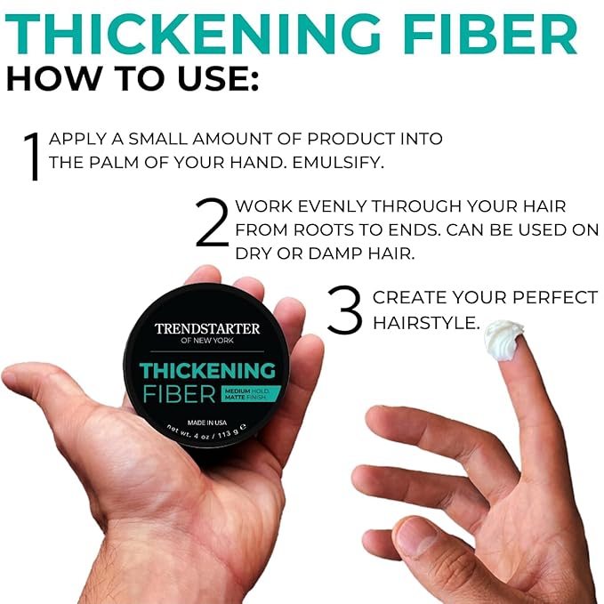 TRENDSTARTER - THICKENING FIBER (4oz) (PACK of 2) - Medium Hold - Matte Finish - Premium Hair Thickening Clay Pomade - Water-Based - All-Day Hold Styling Product