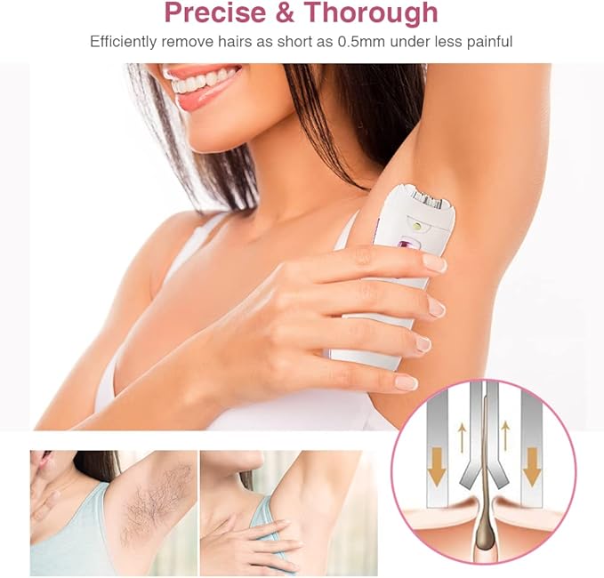 Epilator Smooth Glide Epilator for Women Face RechargeableEpilator for Women FacialEpilator Hair Remover Smooth GlideEpilator for WomenFace Bikini Hair Removal Arms/Face/Peach Fuzz White Portable