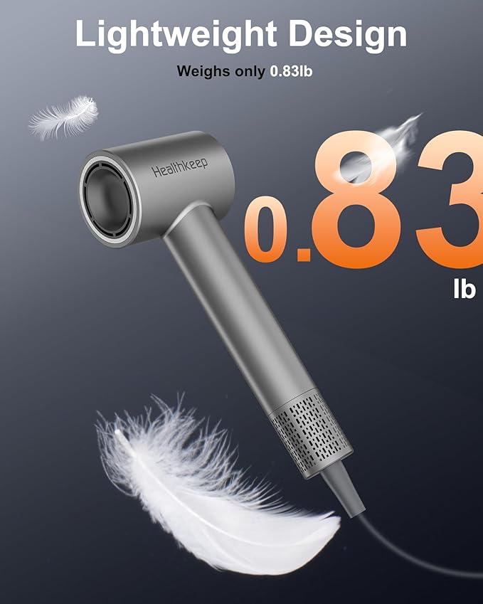 Hair Blow Dryer with Diffuser: 1500W High-Speed Brushless Motor 500M Ionic Technology, Thermo-Control Low Noise for Curly, Straight & Damaged Hair, Home Travel Salon