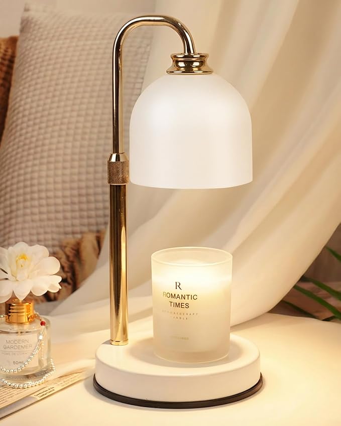 Candle Warmer Lamp with Timer Dimmable, Birthday Valentines Day Gifts for Women Mom, Modern Candle Warmer, White Candle Lamp for Jar Scented Candles, Home Decor, Wax Melt Warmer with 2 Bulbs