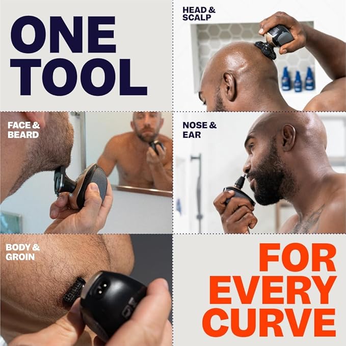 Freebird FlexSeries Electric Head & Body Hair Shaver, Mens Cordless Rechargeable Wet & Dry Skull, Bald Head, Back, Groin Waterproof Razor (FlexSeries, Shaver Kit with One Blade Refill)
