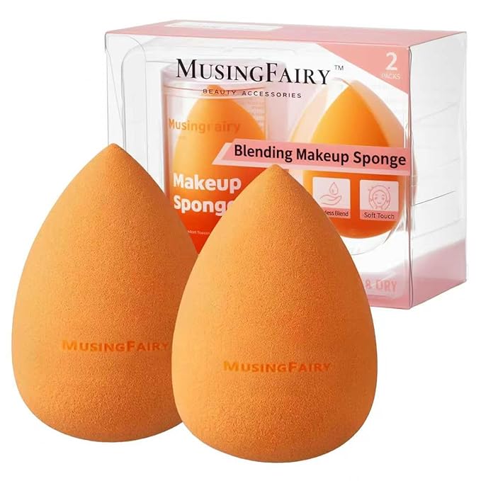 MusingFairy Makeup Sponge 2 Pack, Beauty Blender Sponge with Acrylic Case, Latex-Free Makeup Blending Sponge for Liquid Foundation, Wet & Dry Use, Soft & Streak-Free