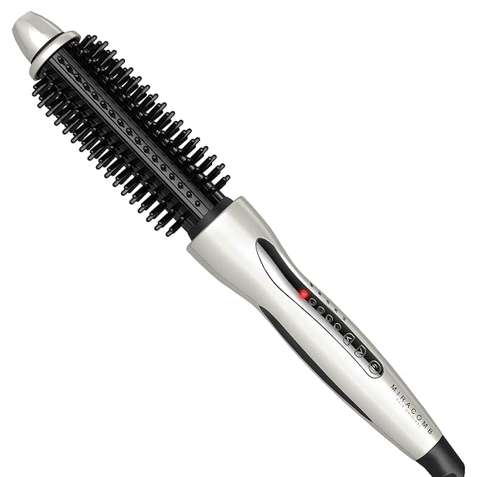 MIRACOMB Hair Curler Straightening Brush Ceramic Tourmaline Cool Touch PRO Multi Styler with 5 Heat Adjustments 1 Inch Barrel Auto Shut Off, Pearl White (Package May Vary)
