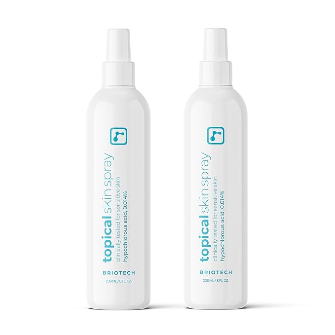 BRIOTECH Topical Skin Spray, Hypochlorous Acid Spray for Body & Face, Eyelid Cleanser, HOCl Facial Mist, Support Against Irritation, Calm Redness, Soothe Foot & Scalp, 8oz (2 Pack)