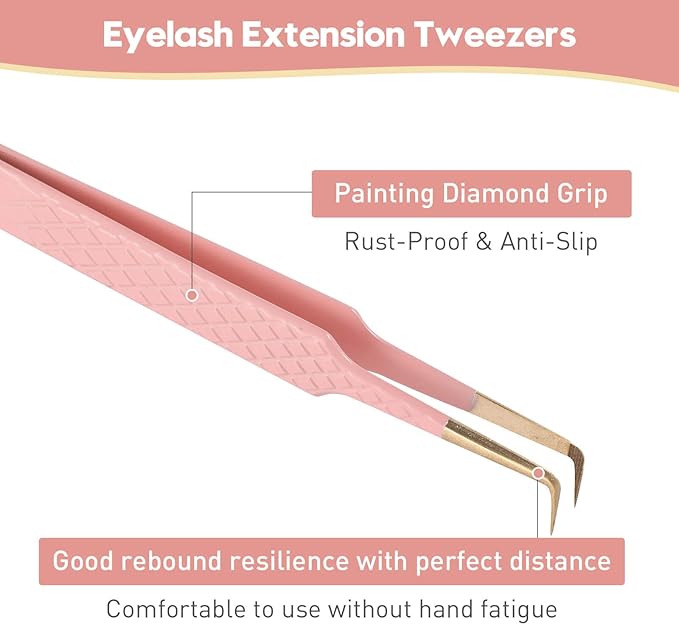 Ms.Queen Eyelash Extension Tweezers, Professional Fiber Tip Lash Tweezers Set of 5,Curved 45 90 Degree Volume Isolation Tweezers