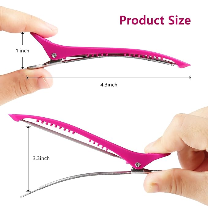 12PCS Hair Clips for Styling - Non Slip No Crease Duck Billed Hair Clips for Women with Silicone Band - Professional 4.3 Inch Large Salon Hair Cutting Clips for Hairdresser - Multicolored
