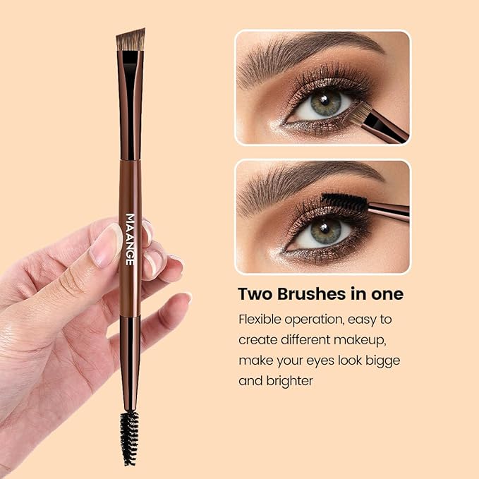 MAANGE 7 PCS Foundation Makeup Brush Set With Bag, Make up Brushes, Eyeshadow Concealer Brush, Double-ended Foundation Contour Powder Blush, Professional Face brush Set Tools For Liquid,Cream (Brown)