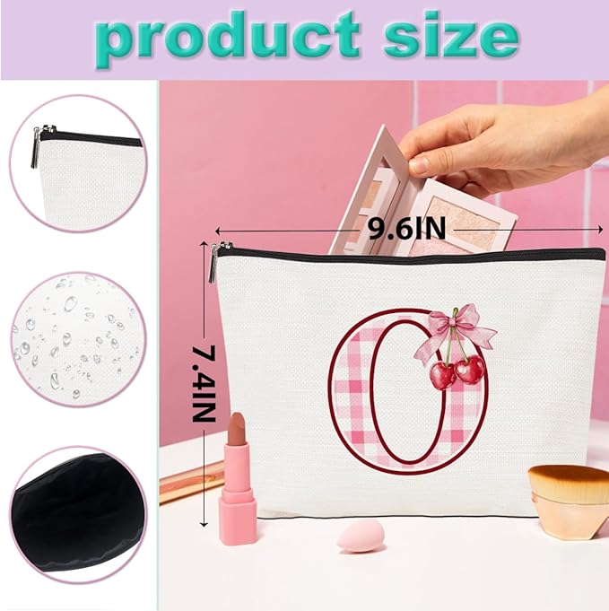 CQM Initial Makeup Bag Monogram Cosmetic Bag Monogrammed Gifts for Women Girls Friends Coworker Aunt Personalized Travel Toiletry Bag Christmas Bridal Shower Wedding Bridesmaid Gifts, Cherry O