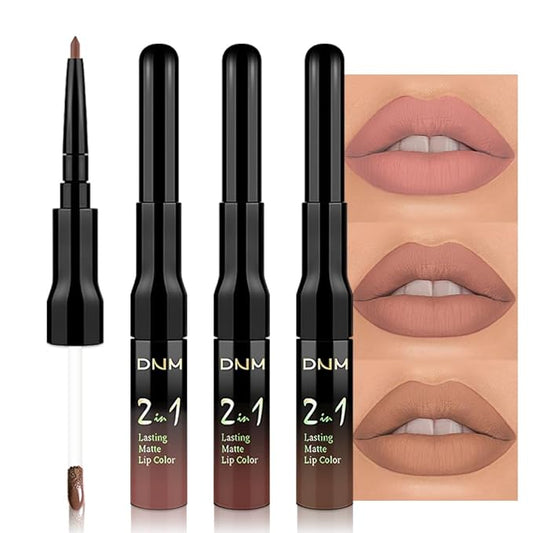 evpct 3Pcs Pale Neutral True Nude Matte Lip Liner & Liquid Lipstick Stain Makeup Set for Women, Lip Liner Stain Long Lasting Waterproof Smudge Proof, Cruelty Free Lip Makeup 24 hours originales labios