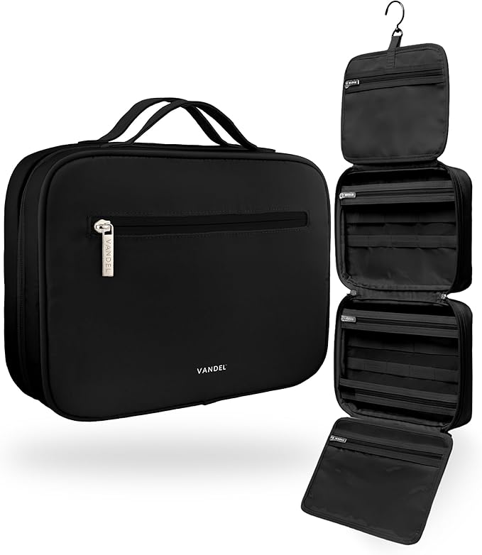 VANDEL Waterproof Hanging Toiletry Bag for Travelling, Hanging Makeup Organizer Bag, Cosmetic Travel Bags for Women, Makeup Case Toiletries Organizer Hygiene Bathroom Shower Caddy - Black