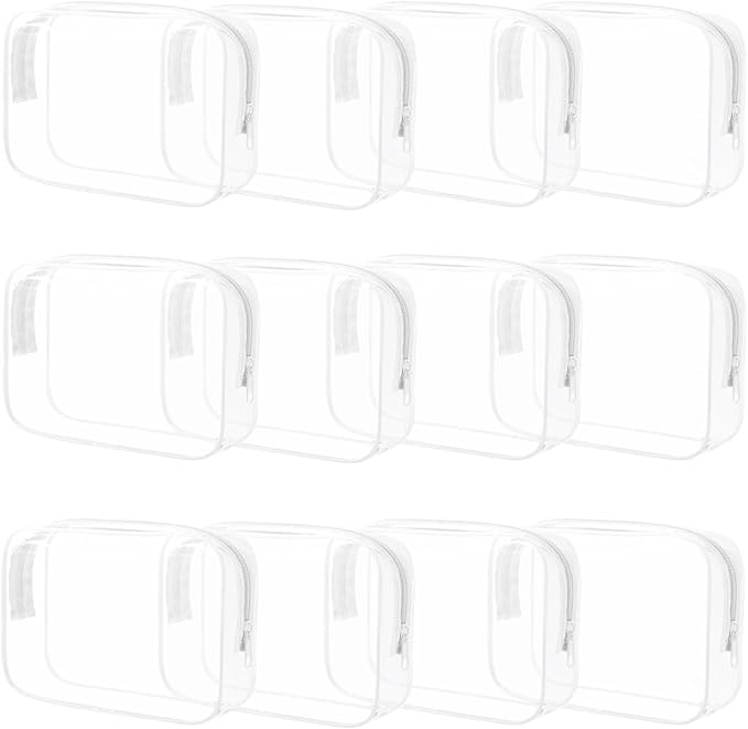 Eilyliafe 12 Pieces Clear Makeup Bags Bulk, PVC Waterproof Cosmetic Bag with Zipper, TSA Approved Toiletry Bag for Travel, Transparent Pouches Organizer Storage for Men and Women (White, Medium)
