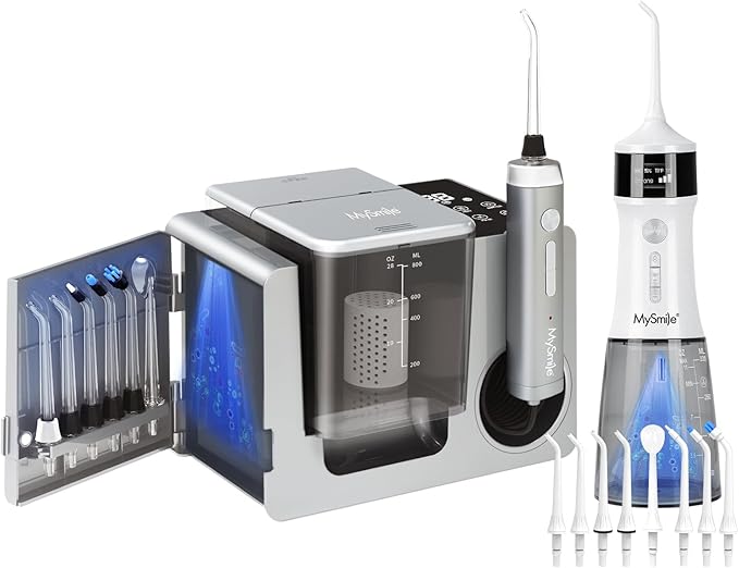 MySmile LP233 Pro Electric Water Flosser Lightning Silver and LP221 Cordless Water Flosser Pearl White Combo