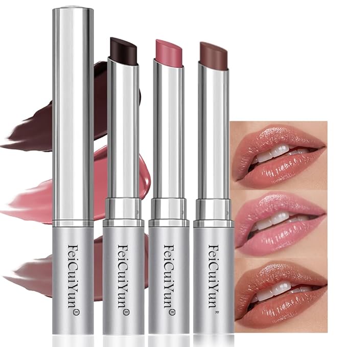 FeiCuiYun 3Pcs Black&Pink&Brown Honey Tinted Lip Stain Lip Balm Lip Gloss Lipstick, Sheer Hydrating Lip Stains Tint, Moisturizing Lip Color for All Skin Tones with Natural Black Cherry
