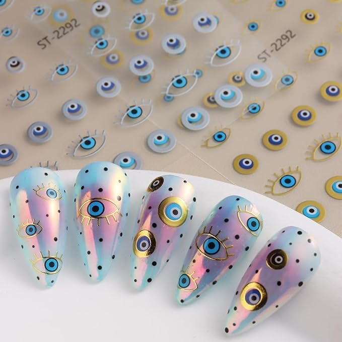12 Sheet Gold Eye Nail Stickers Decals 3D Self Adhesive Goth Nails Decals Gold Silver Sun Star Nail Art Stickers Metallic Snake Horror Eye Gothic Design Sticker for Women Manicure Decoration