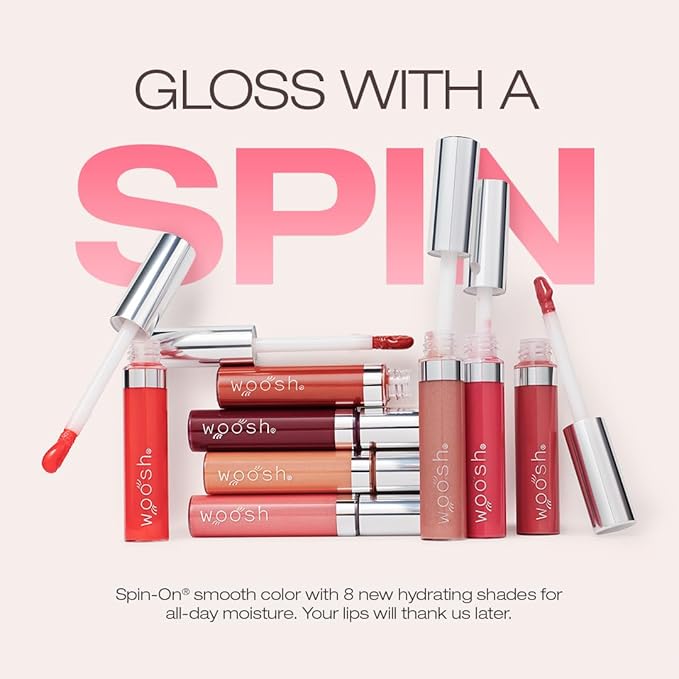 Woosh Beauty, Spin-On Lip Gloss, Hydrating Hyaluronic Acid & Shea Butter, No Fine Lines, Shine Finish, Vegan & Cruelty-Free - Glaze