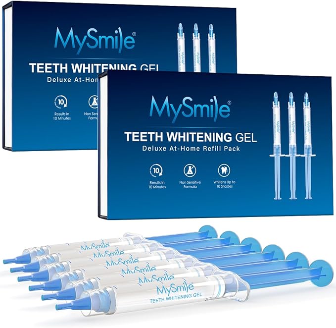 MySmile Teeth Whitening Gel Refills Pack, 6 Non-Sensitive Tooth Whitening Gel for White Teeth, Teeth Whitener Dental Grade Tooth Stain Remover for Tray, Fast Result Whitening
