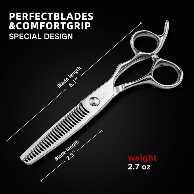 6.1” Professional Hair Thinning Shears, VG10 Stainless Steel, 27-Tooth Texturizing Scissors, 15% Thinning Rate, Ergonomic Offset Handle, for Barbers & Hairdressers